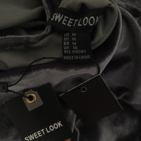 NWT Sweet Look Fashion Velvet Grey self tie mini Dress, sz M - Picture 7 of 12